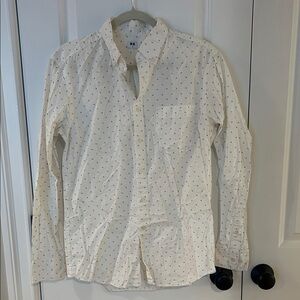 Uniqlo Cream Button Down Shirt with Black Pattern